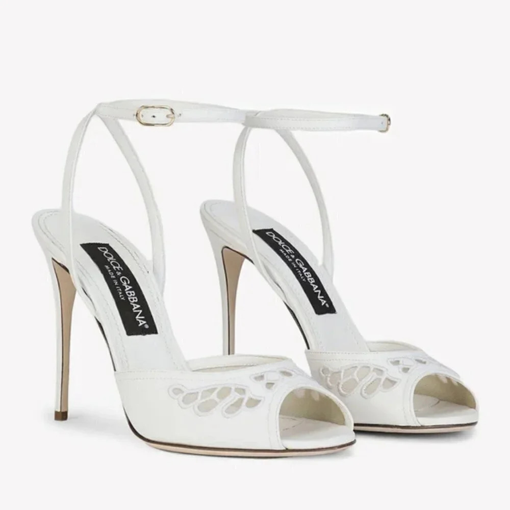 NIB Dolce & Gabbana Keira 105 Embroidered Leather Sandals Size EU 36.5 MSRP $925